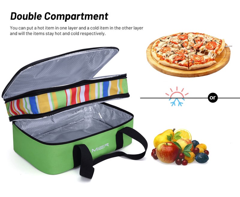 MIER Insulated Double Casserole Carrier Thermal Lunch Tote for Potluck Parties, Picnic, Beach, Fits 9 x 13 Inches Casserole Dish, Expandable by Mid Zipper, Green - Image 3